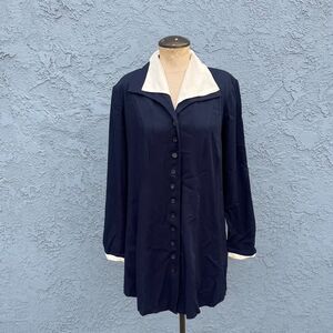 Vintage 90s Motherhood Maternity  Blouse Office Tunic Size Medium Navy Blue